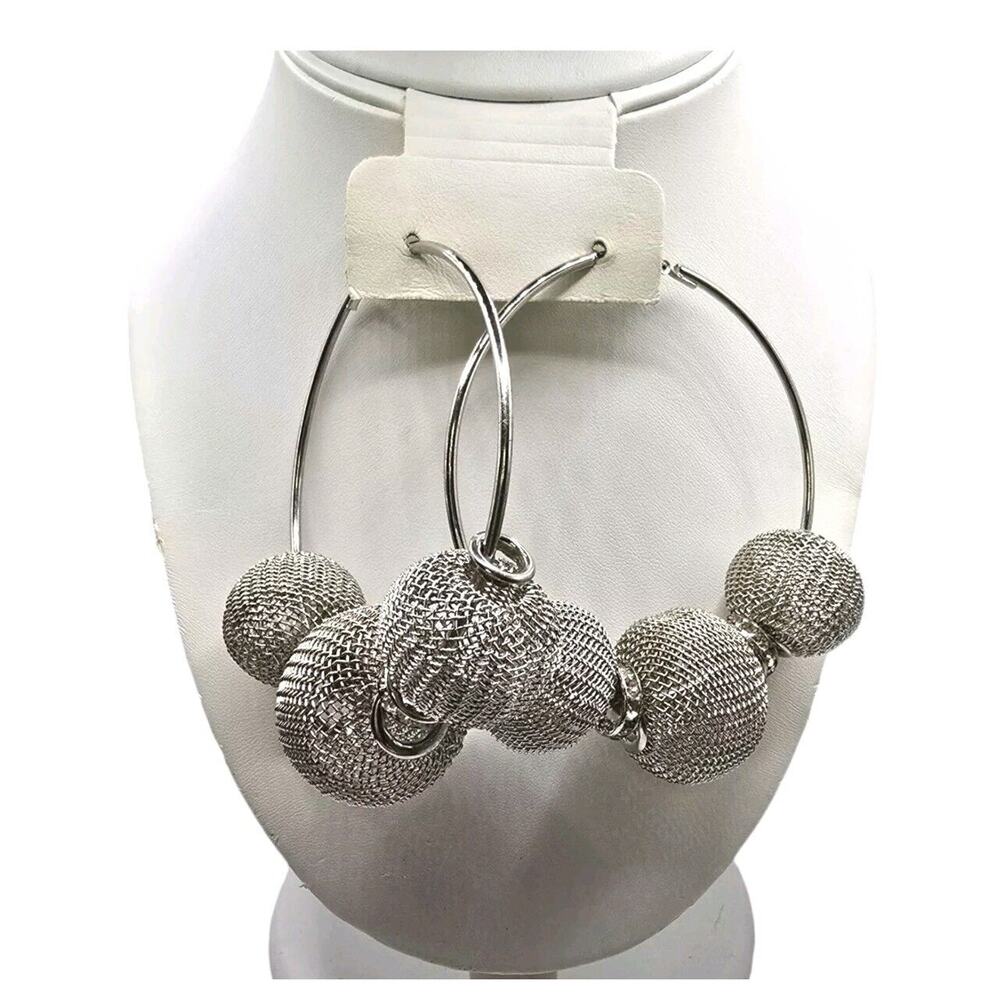 Earrings Mesh Ball Hoop 80s  Retro Statement Design Approx 4" SKU 2207